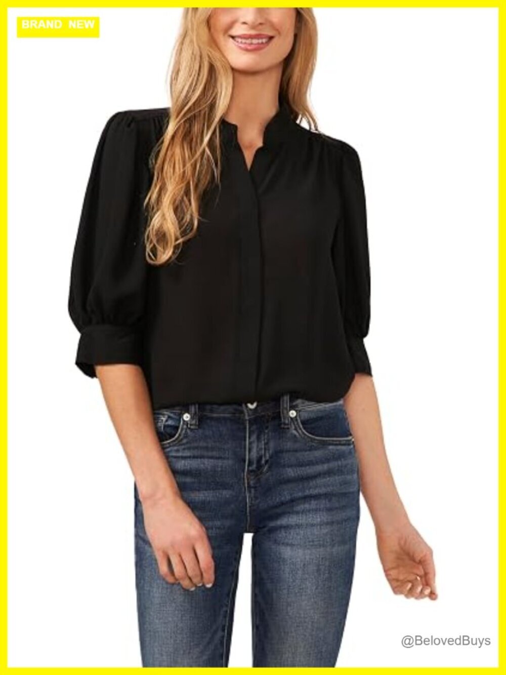 Open Collar Short Sleeve Top with Hidden Placket - Blouse